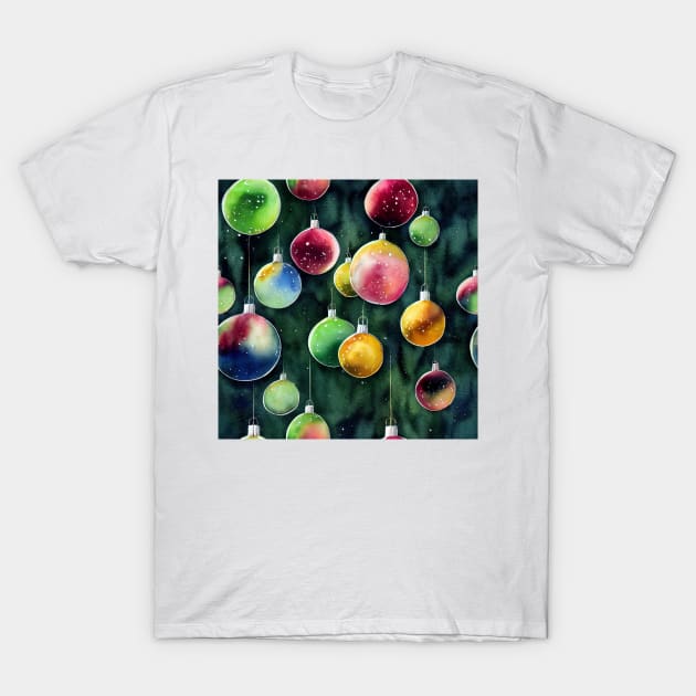 Christmas Ornament Balls Watercolor Design T-Shirt by VintageFlorals